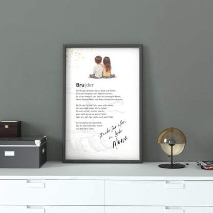 Brief an Bruder | Liebevolle Botschaft, Geschwisterbrief, Geschenk für Bruder (ohne Rahmen)