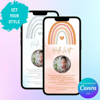 Digitale Verkündung zur Geburt | Personalisierbare Verkündung | Verschicke per E-Mail, WhatsApp, etc.