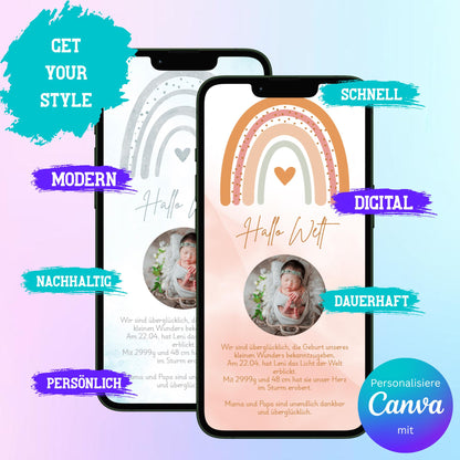 Digitale Verkündung zur Geburt | Personalisierbare Verkündung | Verschicke per E-Mail, WhatsApp, etc.
