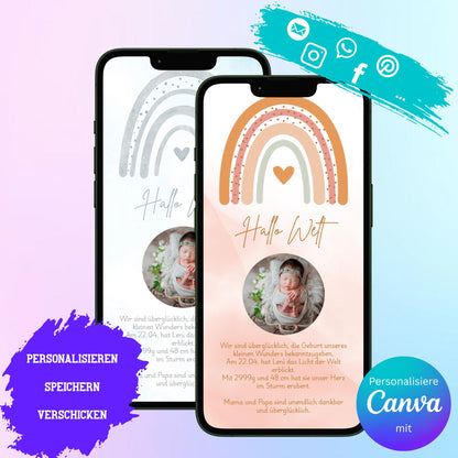 Digitale Verkündung zur Geburt | Personalisierbare Verkündung | Verschicke per E-Mail, WhatsApp, etc.