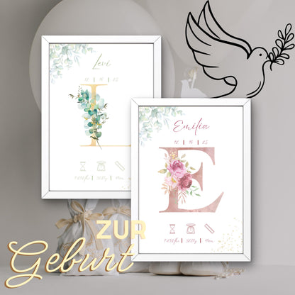 Personalisiertes Bild zur Geburt | Geschenk zur Geburt | Geburtserinnerung (ohne Rahmen)