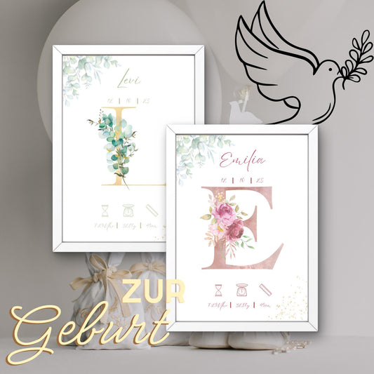 Personalisiertes Bild zur Geburt | Geschenk zur Geburt | Geburtserinnerung (ohne Rahmen)