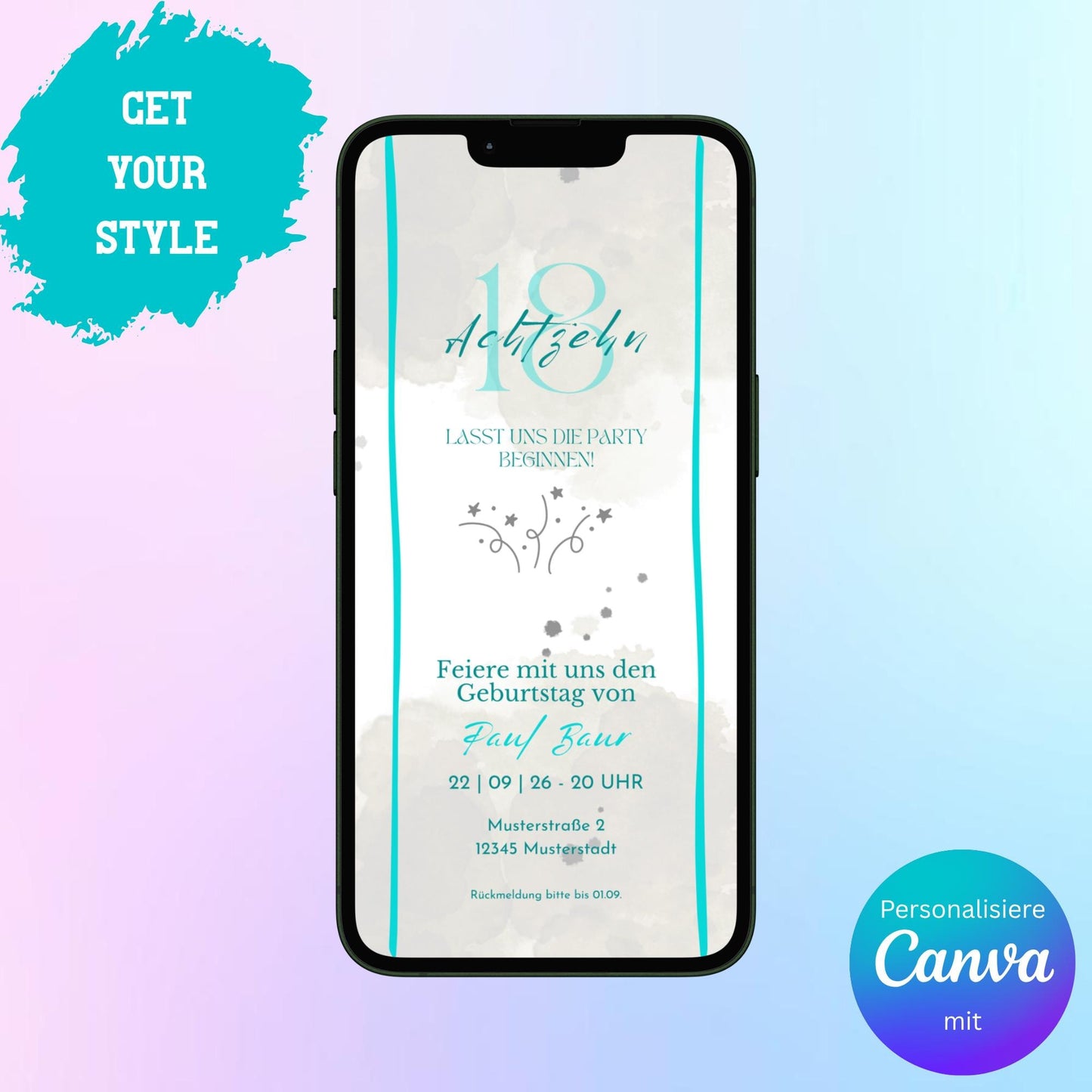 Digitale Einladung zum Geburtstag Video | Personalisierbare Einladung | Verschicke per E-Mail, WhatsApp, etc.