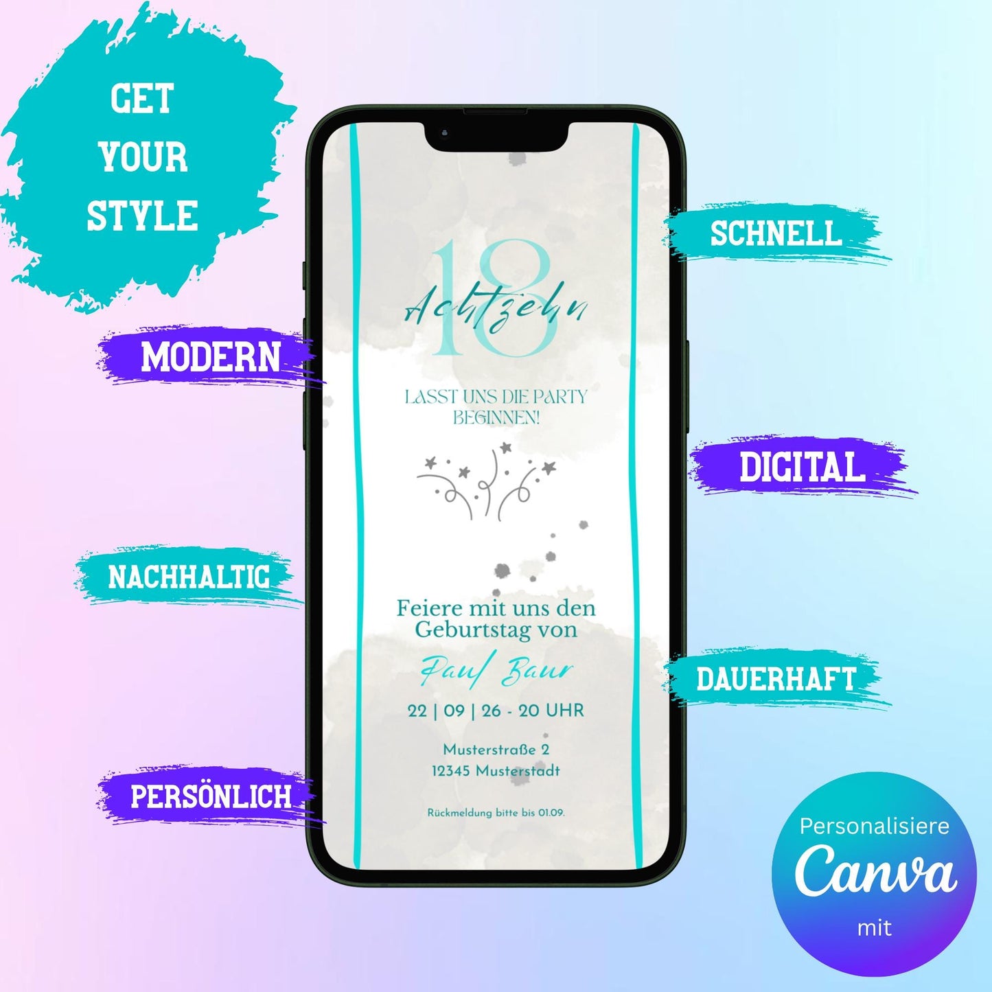 Digitale Einladung zum Geburtstag Video | Personalisierbare Einladung | Verschicke per E-Mail, WhatsApp, etc.