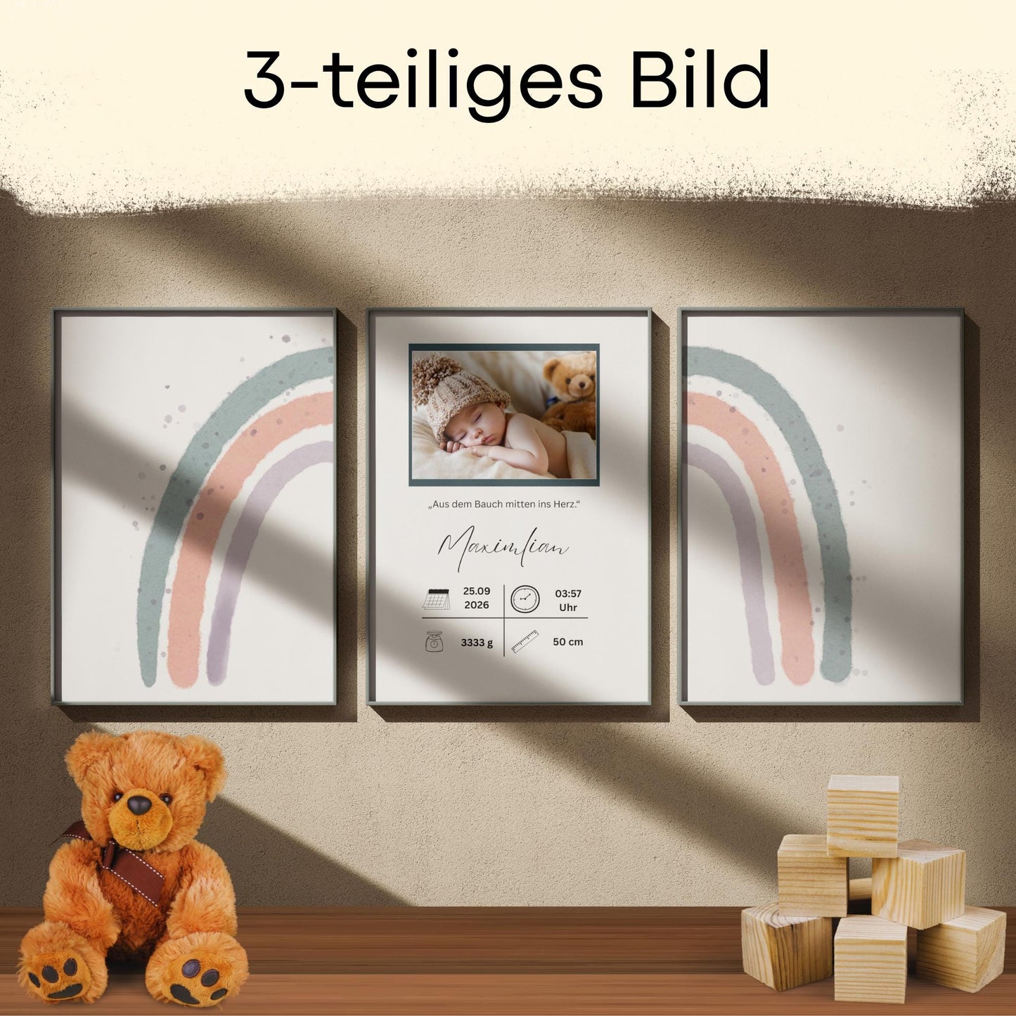 Personalisiertes Bild zur Geburt | Geschenk zur Geburt | Geburtserinnerung (ohne Rahmen)