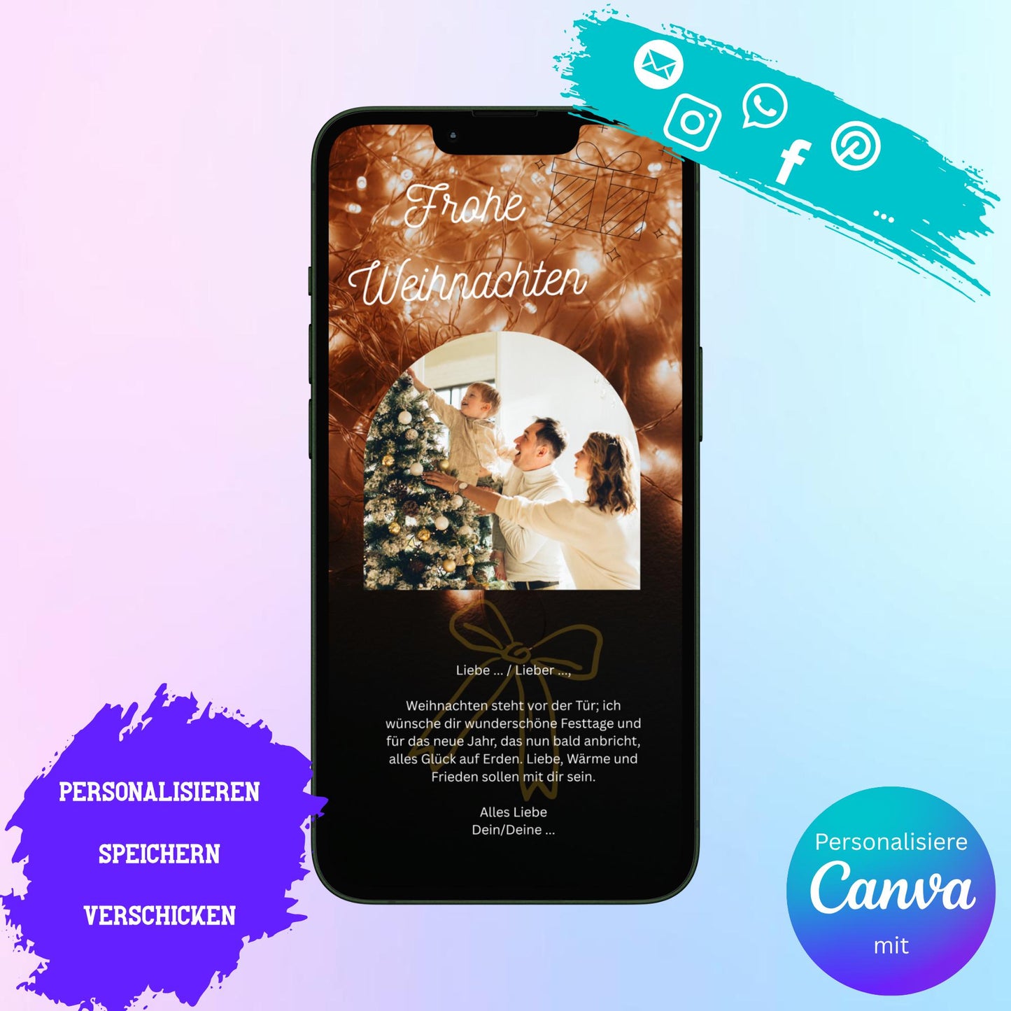 Digitale Grußkarte zu Weihnachten | Personalisierbare Grußkarte| Verschicke per E-Mail, WhatsApp, etc.