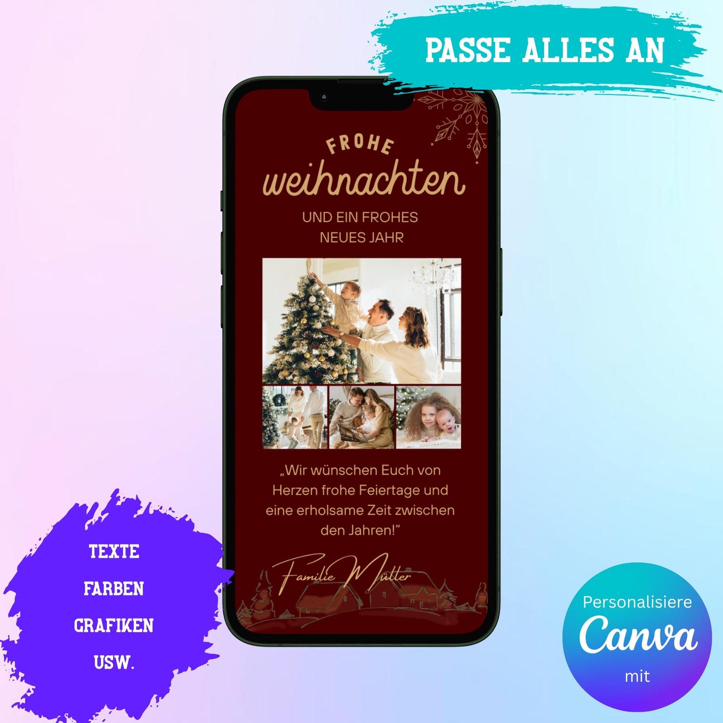 Digitale Grußkarte zu Weihnachten | Personalisierbare Grußkarte| Verschicke per E-Mail, WhatsApp, etc.