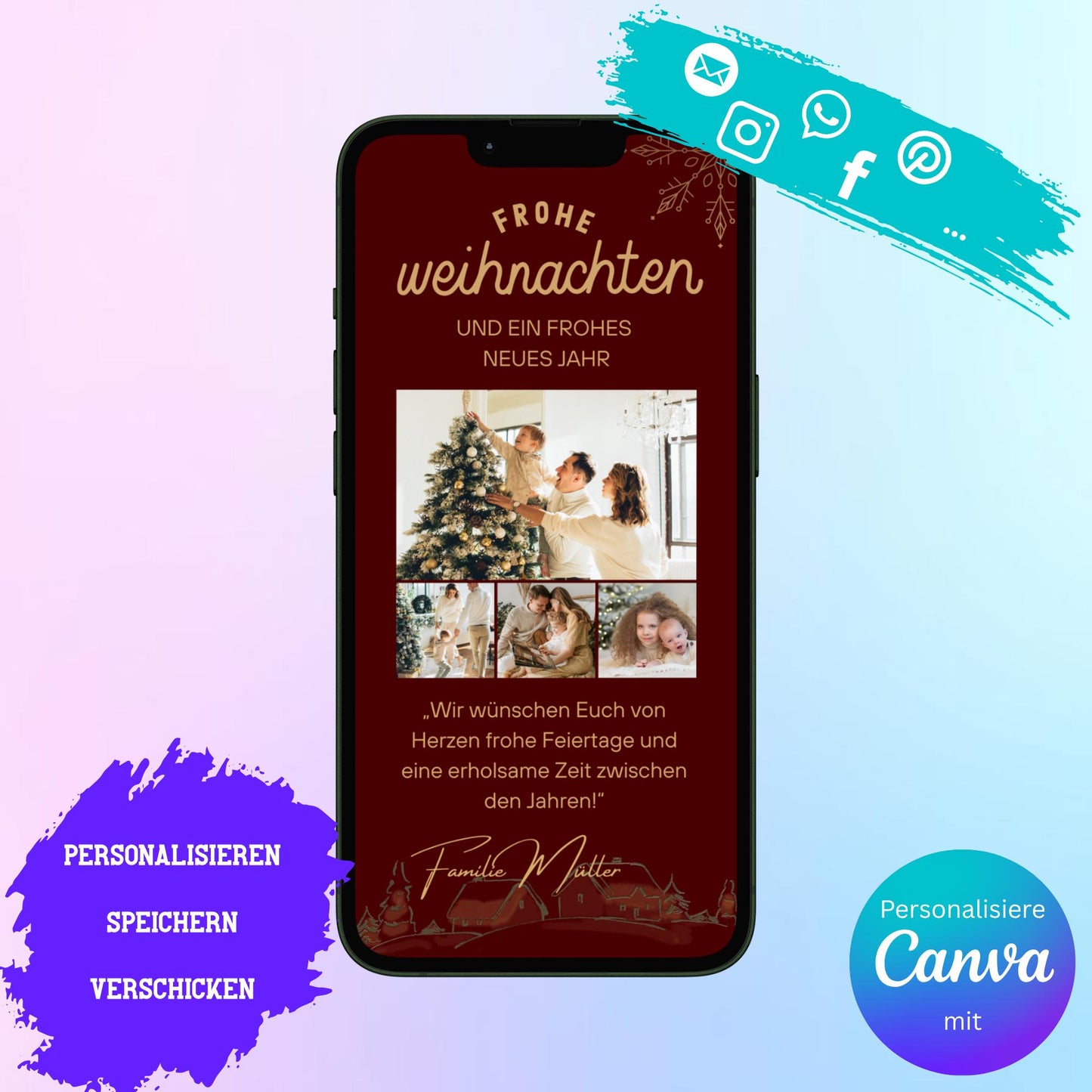 Digitale Grußkarte zu Weihnachten | Personalisierbare Grußkarte| Verschicke per E-Mail, WhatsApp, etc.