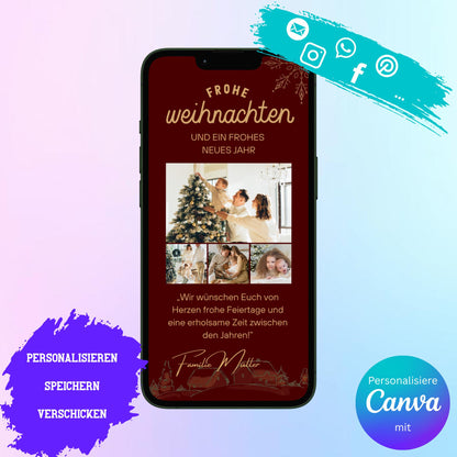 Digitale Grußkarte zu Weihnachten | Personalisierbare Grußkarte| Verschicke per E-Mail, WhatsApp, etc.