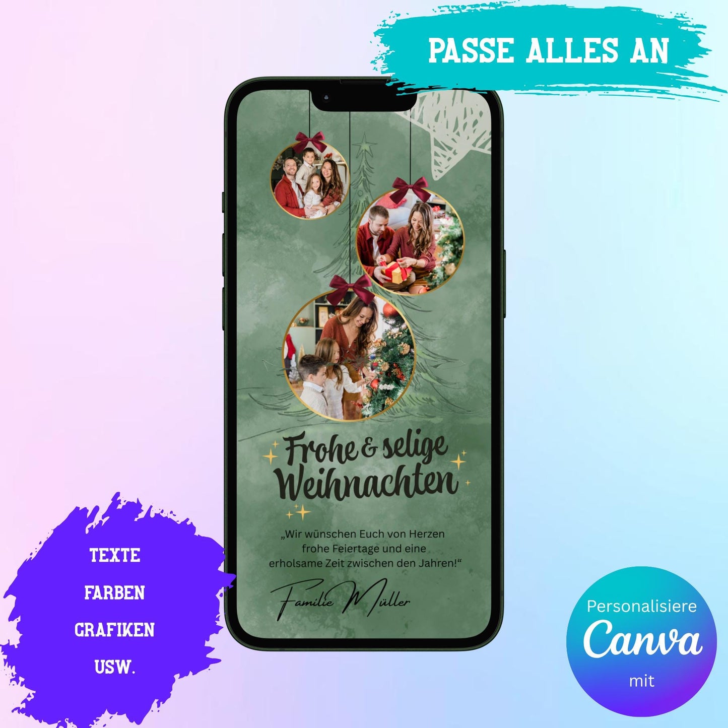 Digitale Grußkarte zu Weihnachten | Personalisierbare Grußkarte| Verschicke per E-Mail, WhatsApp, etc.