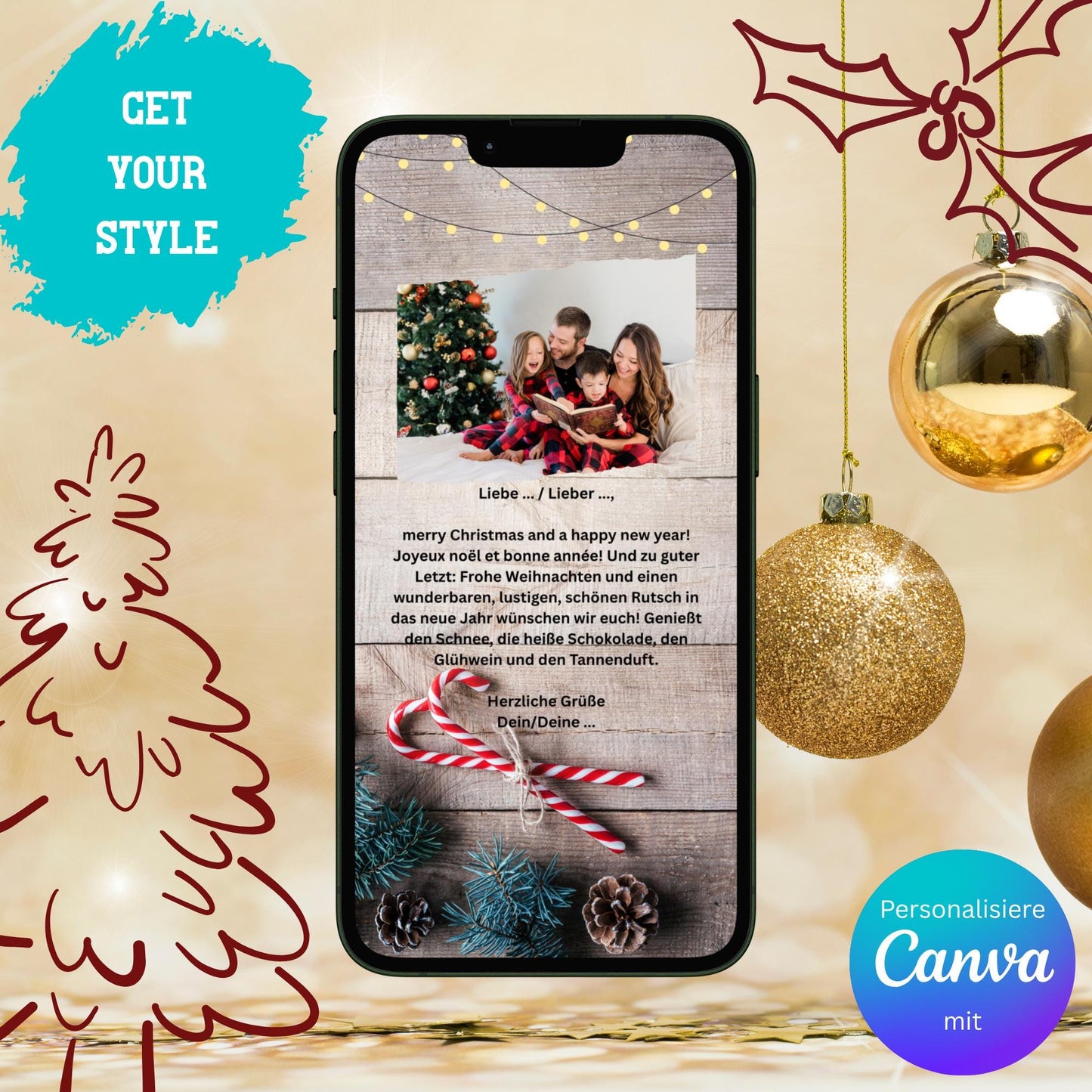 Digitale Grußkarte zu Weihnachten | Personalisierbare Grußkarte| Verschicke per E-Mail, WhatsApp, etc.