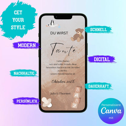 Digitale Schwangerschaftsverkündung | Baby-News Reveal | Personalisiert | Überraschung für Familie & Freunde | Sofort-Download