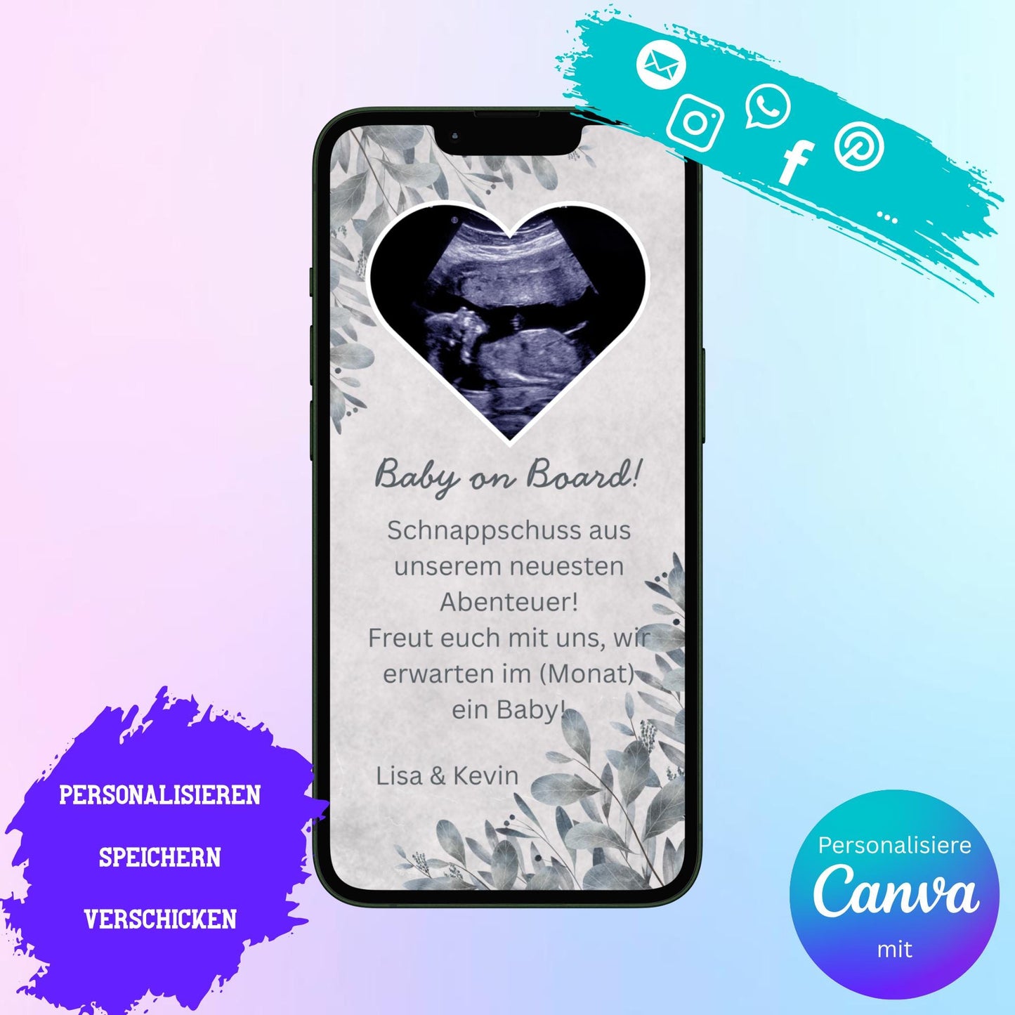 Digitale Schwangerschaftsverkündung | Baby-News Reveal | Personalisiert | Überraschung für Familie & Freunde | Sofort-Download