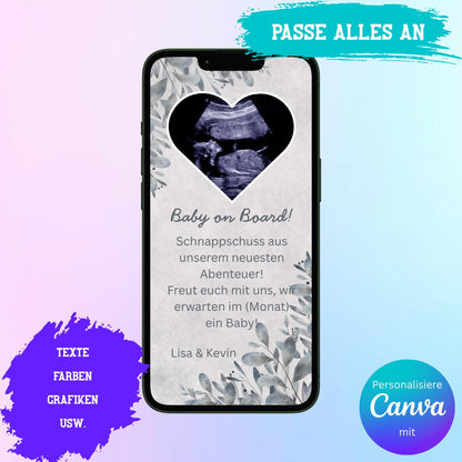 Digitale Schwangerschaftsverkündung | Baby-News Reveal | Personalisiert | Überraschung für Familie & Freunde | Sofort-Download