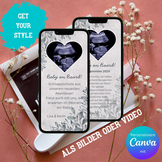 Digitale Schwangerschaftsverkündung | Baby-News Reveal | Personalisiert | Überraschung für Familie & Freunde | Sofort-Download