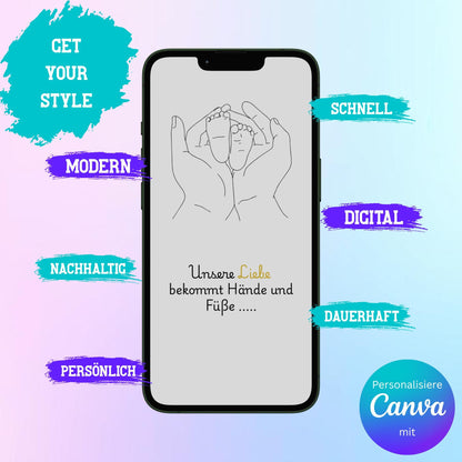 Digitale Schwangerschaftsverkündung | Baby-News Reveal | Personalisiert | Überraschung für Familie & Freunde | Sofort-Download