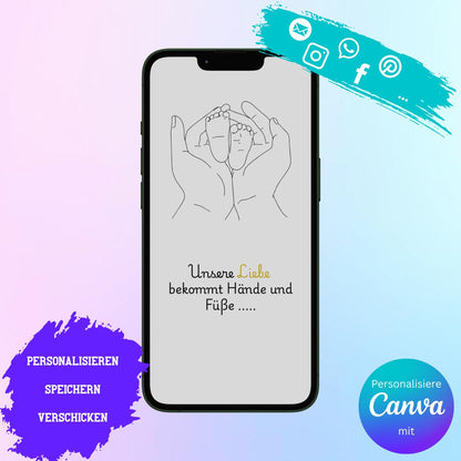 Digitale Schwangerschaftsverkündung | Baby-News Reveal | Personalisiert | Überraschung für Familie & Freunde | Sofort-Download