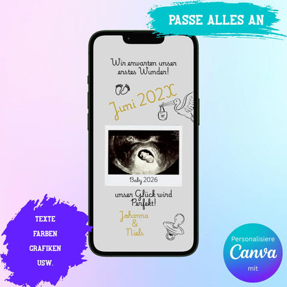 Digitale Schwangerschaftsverkündung | Baby-News Reveal | Personalisiert | Überraschung für Familie & Freunde | Sofort-Download