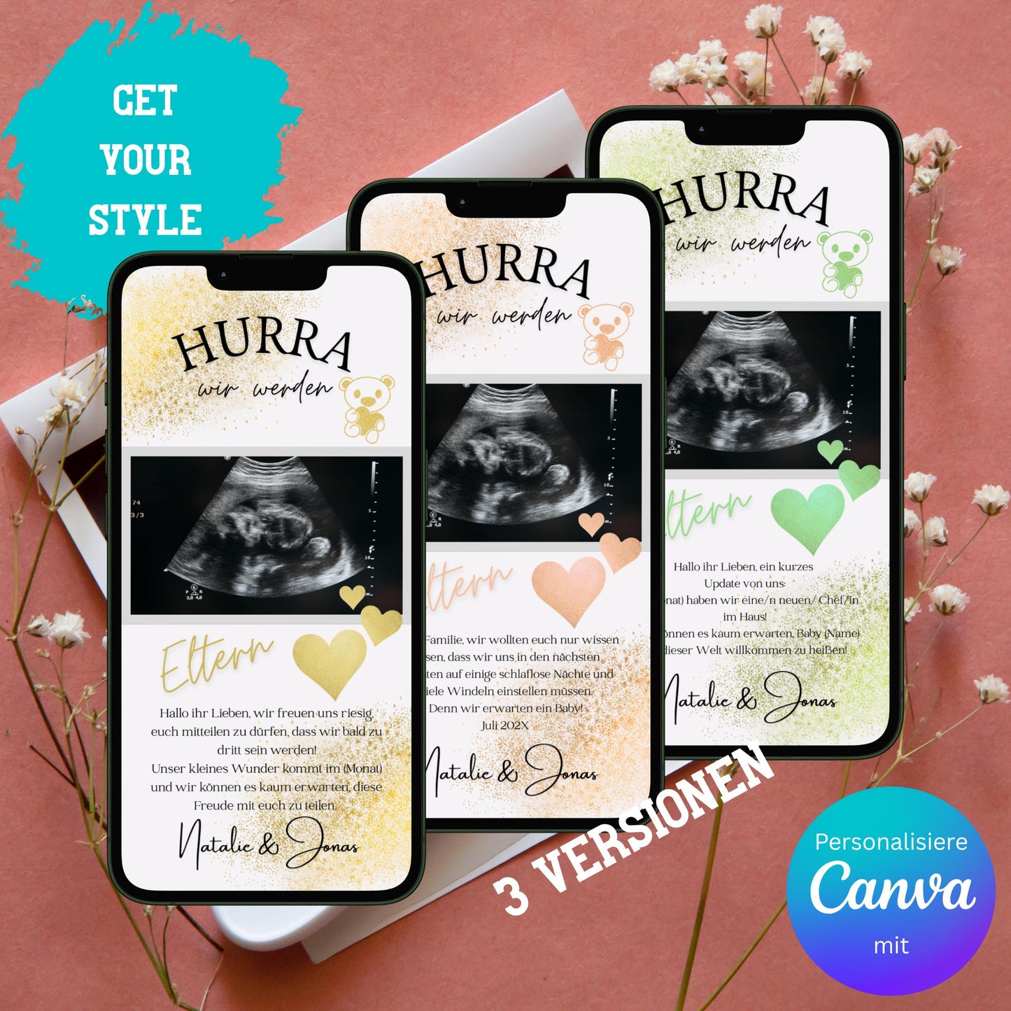 Digitale Schwangerschaftsverkündung | Baby-News Reveal | Personalisiert | Überraschung für Familie & Freunde | Sofort-Download