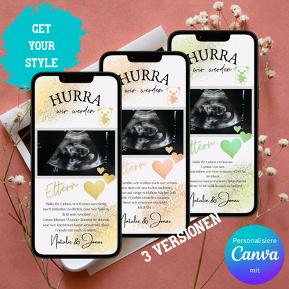 Digitale Schwangerschaftsverkündung | Baby-News Reveal | Personalisiert | Überraschung für Familie & Freunde | Sofort-Download